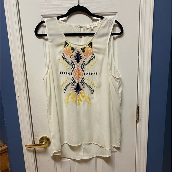 Umgee USA  Aztec Southwest Embroidered Chiffon tank top blouse high low 1XL - Picture 1 of 9